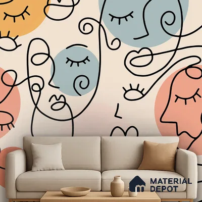 Portrait in Lines | WP 04150 Canvas Texture Finish Abstract Style luxurious Customized size Wallpaper | 250 GSM WP01CNF Paper | (MOQ = 30 Sq. Ft.) | Design change not possible