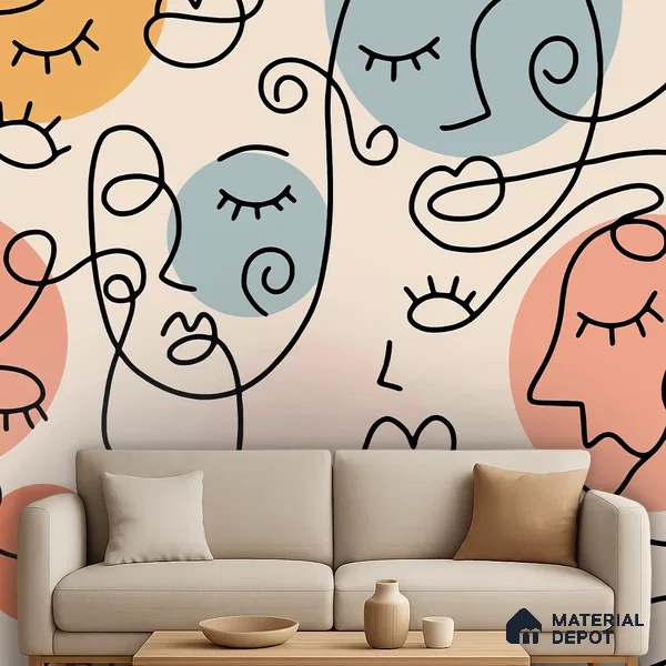 Portrait in Lines | WP 04150 Canvas Texture Finish Abstract Style luxurious Customized size Wallpaper | 250 GSM WP01CNF Paper | (MOQ = 30 Sq. Ft.) | Design change not possible