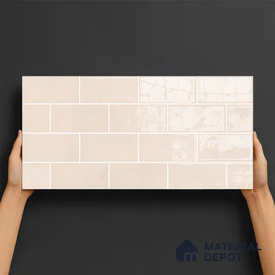 Faux Subway Wall Tile TL 07164 B R Mood Off White Brick HL 2 ft x 1 ft Ceramic Glossy Finish - 8 mm | Suitable for Kitchen, Bathroom & Balcony Walls | Please Expect a Slight Variation of Pattern