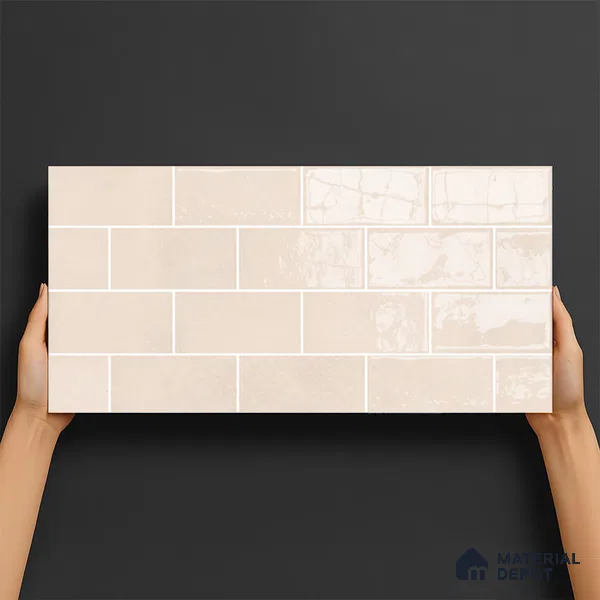 Faux Subway Wall Tile TL 07164 B R Mood Off White Brick HL 2 ft x 1 ft Ceramic Glossy Finish - 8 mm | Suitable for Kitchen, Bathroom & Balcony Walls | Please Expect a Slight Variation of Pattern