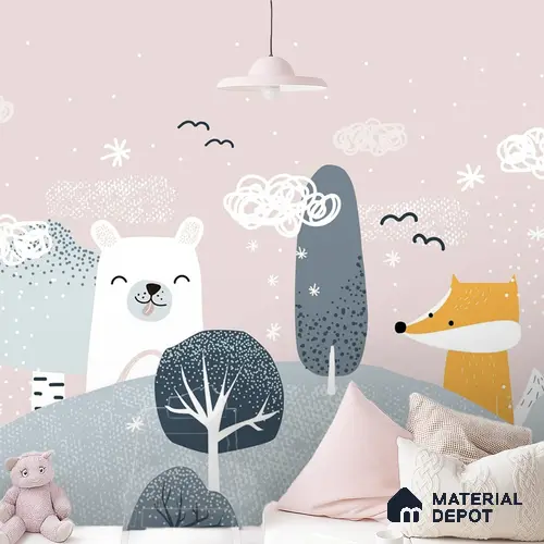 Little Forest Companions Hill Top View | WP 04083 B Non Woven Matte Finish Nature Style Premium Customized size Wallpaper | 150 GSM WP01MTF Paper | (MOQ = 30 Sq. Ft.)