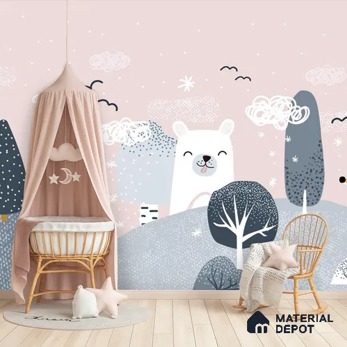 WP 04083 B | Pink Animal Friends Kids Room Customized Wallpaper - Non Woven