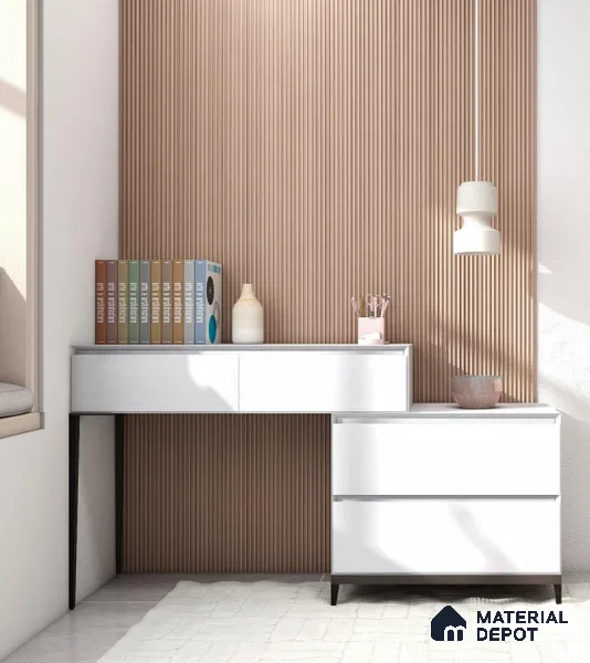 Soft Beige Plain Colour Louver PN 02715 R 9.5 ft x 4.8 inch Charcoal Panel - 10 mm | Suitable for Feature Wall, TV Unit & Living Room | Width is Subjected to 5% Variation
