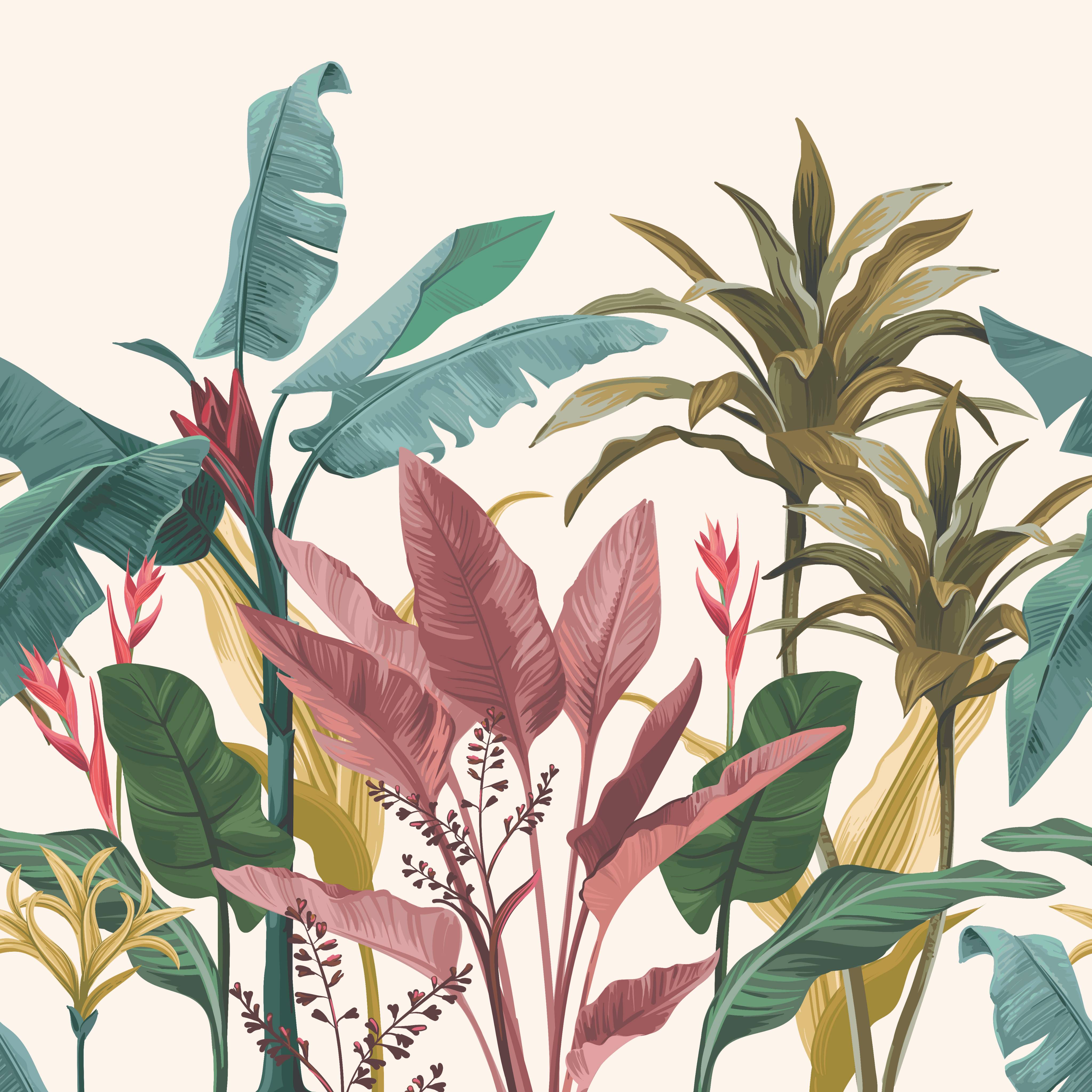 Cream Artistic Leaf Motif Botanical Wall Art | WP 03932 B Canvas Texture Finish Tropical Style luxurious Customized size Wallpaper | 250 GSM WP01CNF Paper | (MOQ = 30 Sq. Ft.)