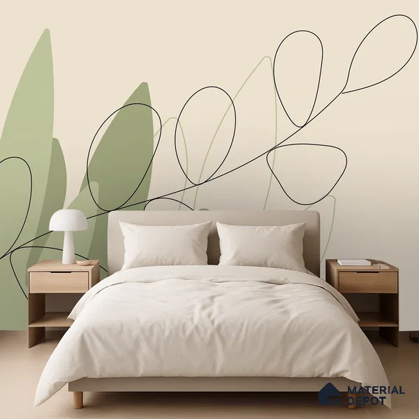 One Line Garden Light Lilac Blossom Wash | WP 04144 B Non Woven Matte Finish Tropical Style Premium Customized size Wallpaper | 150 GSM WP01MTF Paper | (MOQ = 30 Sq. Ft.)
