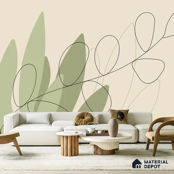 One Line Garden Light Lilac Blossom Wash | WP 04144 B Non Woven Matte Finish Tropical Style Premium Customized size Wallpaper | 150 GSM WP01MTF Paper | (MOQ = 30 Sq. Ft.)