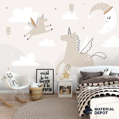 Dreamland Unicorns Magical Art | WP 04201 B Non Woven Matte Finish Animal Print Style Premium Customized size Wallpaper | 150 GSM WP01MTF Paper | (MOQ = 30 Sq. Ft.)