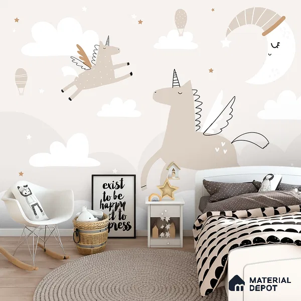Dreamland Unicorns Magical Art | WP 04201 Canvas Texture Finish Animal Print Style luxurious Customized size Wallpaper | 250 GSM WP01CNF Paper | (MOQ = 30 Sq. Ft.)
