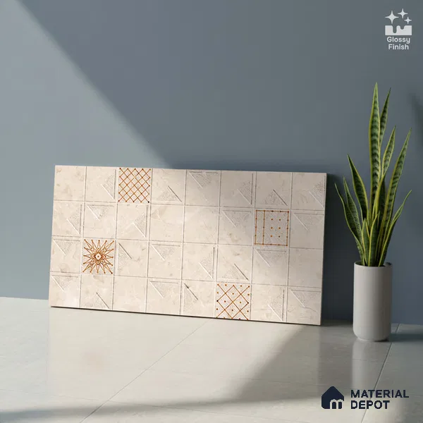 Highlighter Wall Tile TL 06453 B GS Mirori Beige HL 2 ft x 1 ft Ceramic Glossy Finish - 8 mm | Suitable for Living Room, Kitchen & Bathroom