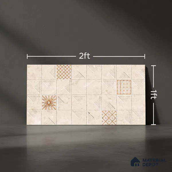 Highlighter Wall Tile TL 06453 B GS Mirori Beige HL 2 ft x 1 ft Ceramic Glossy Finish - 8 mm | Suitable for Living Room, Kitchen & Bathroom