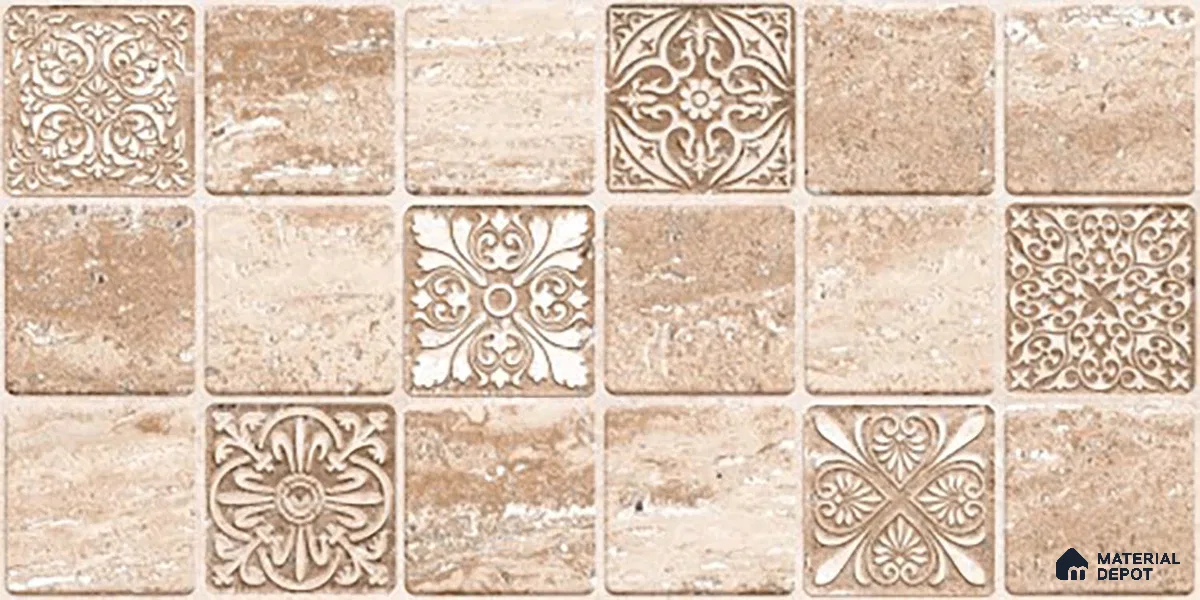 Highlighter Wall Tile TL 06549 B NG Royal Travertine Crema HL 02 2 ft x 1 ft Ceramic Matte Finish - 8 mm | Suitable for Living Room, Kitchen & Bathroom (Sample)