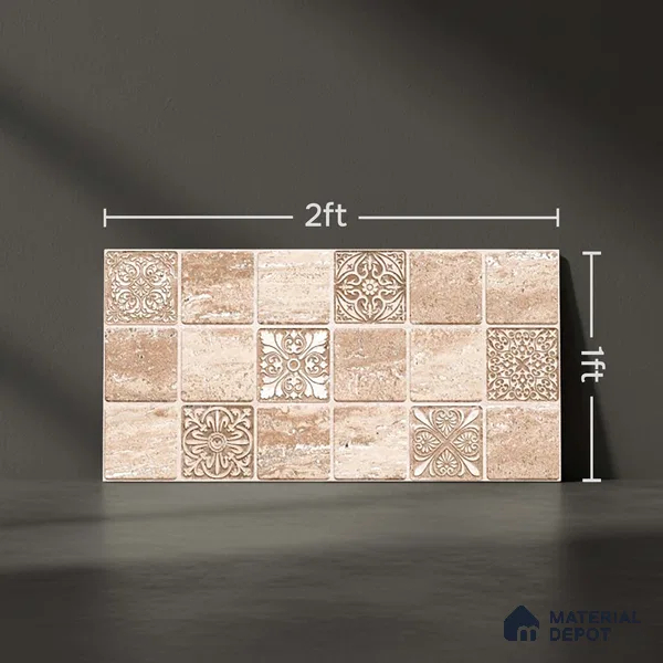 Highlighter Wall Tile TL 06549 B NG Royal Travertine Crema HL 02 2 ft x 1 ft Ceramic Matte Finish - 8 mm | Suitable for Living Room, Kitchen & Bathroom (Sample)