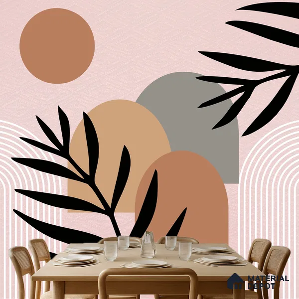 Palm Geometry Muted Pink Poppy Print | WP 04143 Canvas Texture Finish Tropical Style luxurious Customized size Wallpaper | 250 GSM WP01CNF Paper | (MOQ = 30 Sq. Ft.)