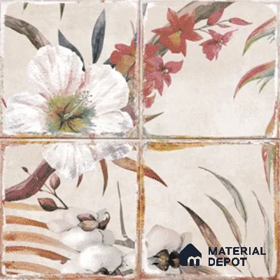 Floral Wall Tile TL 10113 B Antic Rubi Decor-1A (GMH-2) | 1 ft x 1 ft Ceramic Matte Finish - 9 mm | Suitable for Living Room, Bedroom, Terrace, Balcony, Dining | Please Expect a Slight Variation of Pattern