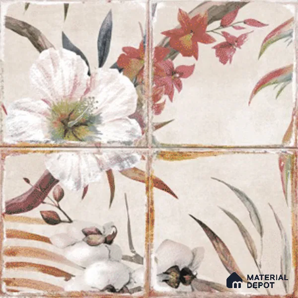 Floral Wall Tile TL 10113 B Antic Rubi Decor-1A (GMH-2) | 1 ft x 1 ft Ceramic Matte Finish - 9 mm | Suitable for Living Room, Bedroom, Terrace, Balcony, Dining | Please Expect a Slight Variation of Pattern
