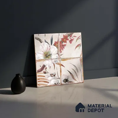 Floral Wall Tile TL 10113 B Antic Rubi Decor-1A (GMH-2) | 1 ft x 1 ft Ceramic Matte Finish - 9 mm | Suitable for Living Room, Bedroom, Terrace, Balcony, Dining | Please Expect a Slight Variation of Pattern
