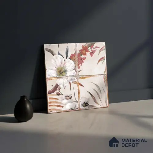 Floral Wall Tile TL 10113 B Antic Rubi Decor-1A (GMH-2) | 1 ft x 1 ft Ceramic Matte Finish - 9 mm | Suitable for Living Room, Bedroom, Terrace, Balcony, Dining | Please Expect a Slight Variation of Pattern