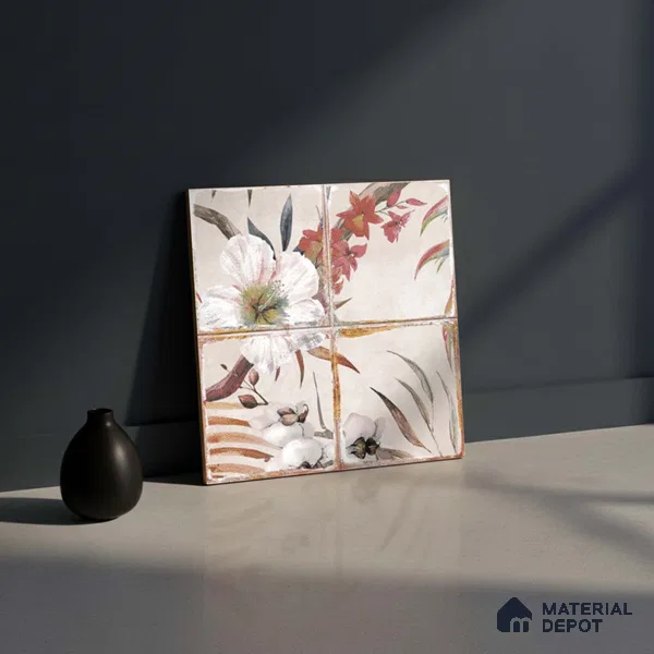 Floral Wall Tile TL 10113 B Antic Rubi Decor-1A (GMH-2) | 1 ft x 1 ft Ceramic Matte Finish - 9 mm | Suitable for Living Room, Bedroom, Terrace, Balcony, Dining | Please Expect a Slight Variation of Pattern