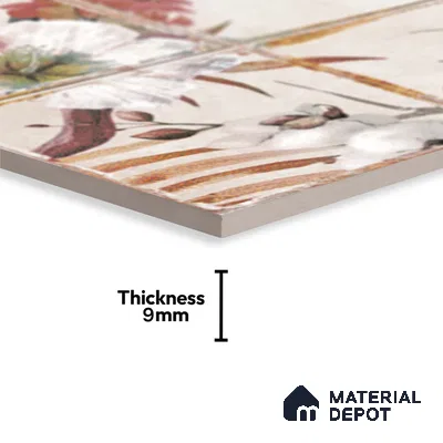 Floral Wall Tile TL 10113 B Antic Rubi Decor-1A (GMH-2) | 1 ft x 1 ft Ceramic Matte Finish - 9 mm | Suitable for Living Room, Bedroom, Terrace, Balcony, Dining | Please Expect a Slight Variation of Pattern