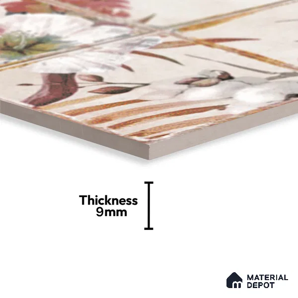 Floral Wall Tile TL 10113 B Antic Rubi Decor-1A (GMH-2) | 1 ft x 1 ft Ceramic Matte Finish - 9 mm | Suitable for Living Room, Bedroom, Terrace, Balcony, Dining | Please Expect a Slight Variation of Pattern