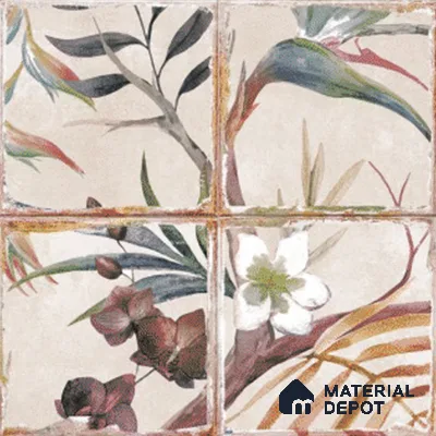 Floral Wall Tile TL 10113 C Antic Rubi Decor-1B (GMH-2) | 1 ft x 1 ft Ceramic Matte Finish - 9 mm | Suitable for Living Room, Bedroom, Terrace, Balcony, Dining | Please Expect a Slight Variation of Pattern