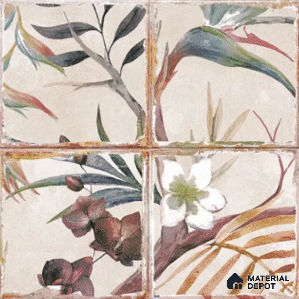 Floral Wall Tile TL 10113 C Antic Rubi Decor-1B (GMH-2) | 1 ft x 1 ft Ceramic Matte Finish - 9 mm | Suitable for Living Room, Bedroom, Terrace, Balcony, Dining | Please Expect a Slight Variation of Pattern