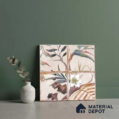 Floral Wall Tile TL 10113 C Antic Rubi Decor-1B (GMH-2) | 1 ft x 1 ft Ceramic Matte Finish - 9 mm | Suitable for Living Room, Bedroom, Terrace, Balcony, Dining | Please Expect a Slight Variation of Pattern