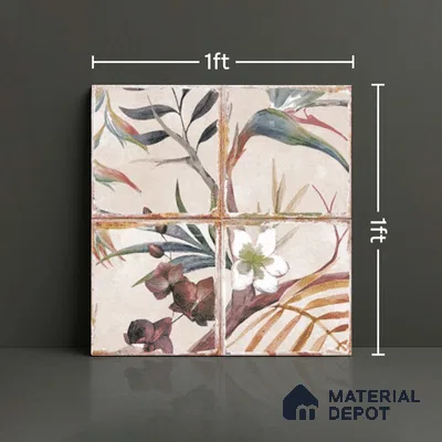 Floral Wall Tile TL 10113 C Antic Rubi Decor-1B (GMH-2) | 1 ft x 1 ft Ceramic Matte Finish - 9 mm | Suitable for Living Room, Bedroom, Terrace, Balcony, Dining | Please Expect a Slight Variation of Pattern