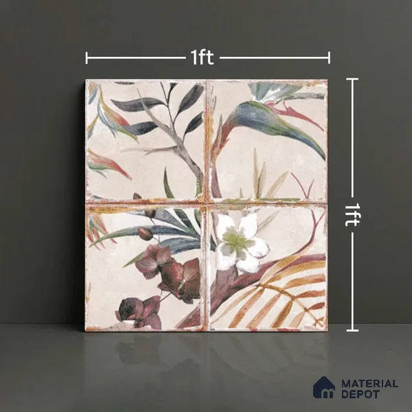 Floral Wall Tile TL 10113 C Antic Rubi Decor-1B (GMH-2) | 1 ft x 1 ft Ceramic Matte Finish - 9 mm | Suitable for Living Room, Bedroom, Terrace, Balcony, Dining | Please Expect a Slight Variation of Pattern