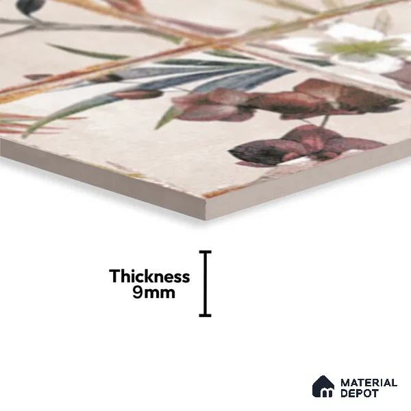 Floral Wall Tile TL 10113 C Antic Rubi Decor-1B (GMH-2) | 1 ft x 1 ft Ceramic Matte Finish - 9 mm | Suitable for Living Room, Bedroom, Terrace, Balcony, Dining | Please Expect a Slight Variation of Pattern