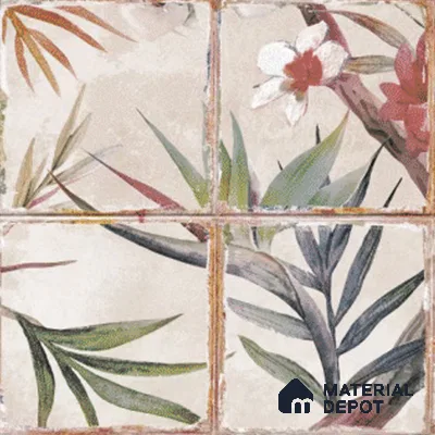 Floral Wall Tile TL 10113 D Antic Rubi Decor-1C (GMH-2) | 1 ft x 1 ft Ceramic Matte Finish - 9 mm | Suitable for Living Room, Bedroom, Terrace, Balcony, Dining | Please Expect a Slight Variation of Pattern