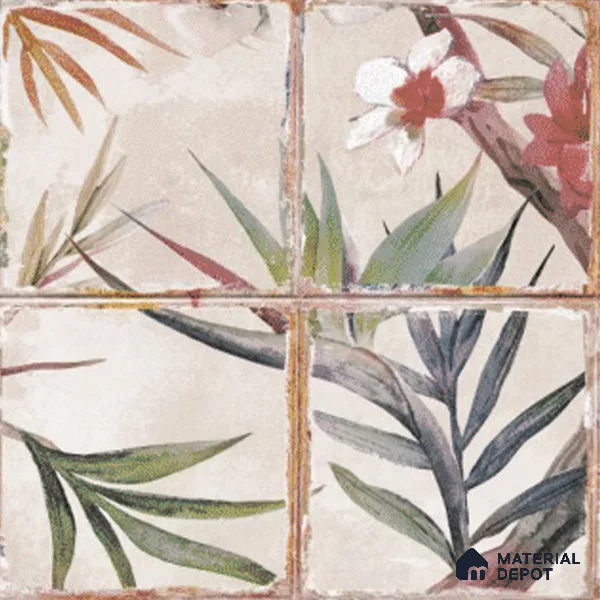 Floral Wall Tile TL 10113 D Antic Rubi Decor-1C (GMH-2) | 1 ft x 1 ft Ceramic Matte Finish - 9 mm | Suitable for Living Room, Bedroom, Terrace, Balcony, Dining | Please Expect a Slight Variation of Pattern