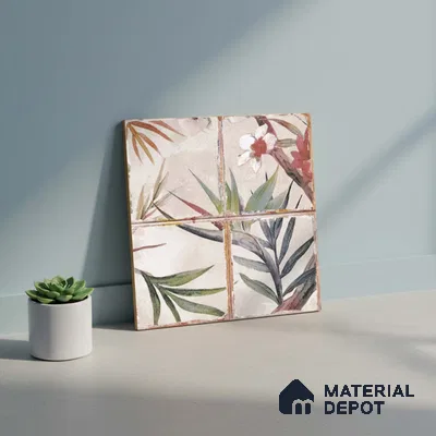 Floral Wall Tile TL 10113 D Antic Rubi Decor-1C (GMH-2) | 1 ft x 1 ft Ceramic Matte Finish - 9 mm | Suitable for Living Room, Bedroom, Terrace, Balcony, Dining | Please Expect a Slight Variation of Pattern
