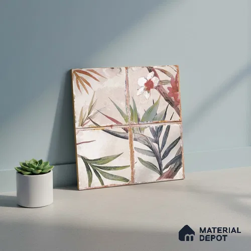 Floral Wall Tile TL 10113 D Antic Rubi Decor-1C (GMH-2) | 1 ft x 1 ft Ceramic Matte Finish - 9 mm | Suitable for Living Room, Bedroom, Terrace, Balcony, Dining | Please Expect a Slight Variation of Pattern