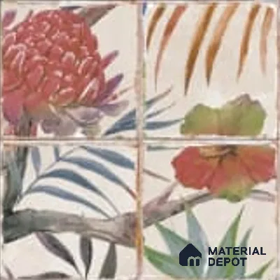 Floral Wall Tile TL 10113 E Antic Rubi Decor-1D (GMH-2) | 1 ft x 1 ft Ceramic Matte Finish - 9 mm | Suitable for Living Room, Bedroom, Terrace, Balcony, Dining | Please Expect a Slight Variation of Pattern (Sample)