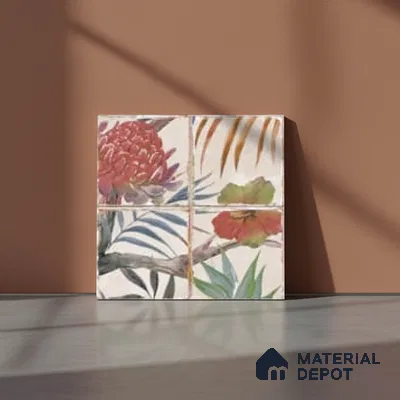 Floral Wall Tile TL 10113 E Antic Rubi Decor-1D (GMH-2) | 1 ft x 1 ft Ceramic Matte Finish - 9 mm | Suitable for Living Room, Bedroom, Terrace, Balcony, Dining | Please Expect a Slight Variation of Pattern (Sample)