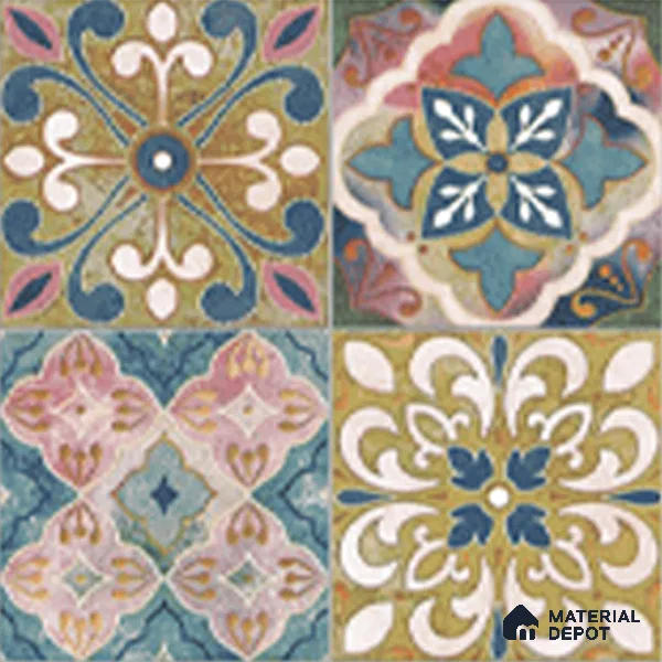 Moroccan Wall & Floor Tile TL 10113 F Antic Multy Decor 1 | 2 Random Designs | 1 ft x 1 ft Ceramic Matte Finish - 9 mm | Suitable for Living Room, Bedroom, Terrace, Balcony, Dining | Please Expect a Slight Variation of Pattern