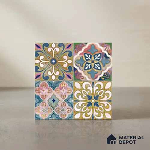 Moroccan Wall & Floor Tile TL 10113 F Antic Multy Decor 1 | 2 Random Designs | 1 ft x 1 ft Ceramic Matte Finish - 9 mm | Suitable for Living Room, Bedroom, Terrace, Balcony, Dining | Please Expect a Slight Variation of Pattern