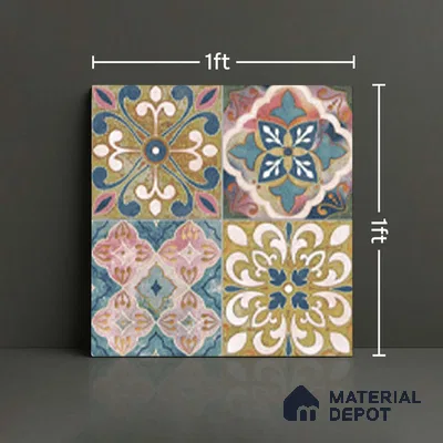 Moroccan Wall & Floor Tile TL 10113 F Antic Multy Decor 1 | 2 Random Designs | 1 ft x 1 ft Ceramic Matte Finish - 9 mm | Suitable for Living Room, Bedroom, Terrace, Balcony, Dining | Please Expect a Slight Variation of Pattern