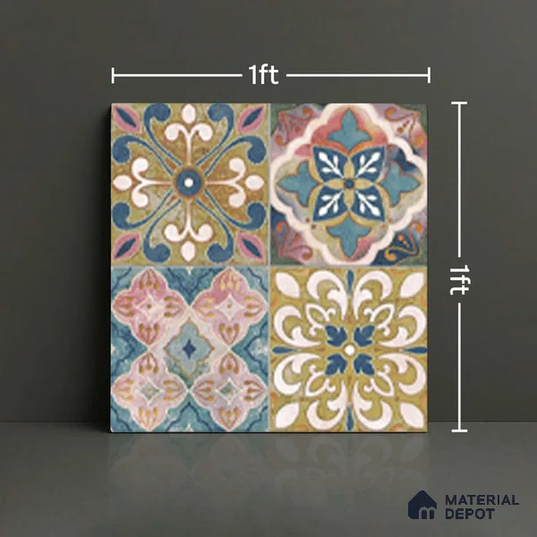 Moroccan Wall & Floor Tile TL 10113 F Antic Multy Decor 1 | 2 Random Designs | 1 ft x 1 ft Ceramic Matte Finish - 9 mm | Suitable for Living Room, Bedroom, Terrace, Balcony, Dining | Please Expect a Slight Variation of Pattern