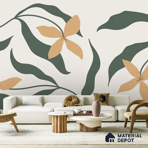 Soft Leaf Bloom Pattern | WP 04124 Canvas Texture Finish Florals Style luxurious Customized size Wallpaper | 250 GSM WP01CNF Paper | (MOQ = 30 Sq. Ft.)