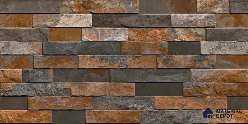 Stacked Stone Wall Tile TL 06583 B Brasil Oxido 2 ft x 1 ft Ceramic Matte Finish - 9 mm | Suitable for Foyer, Balcony, Elevation, Courtyard