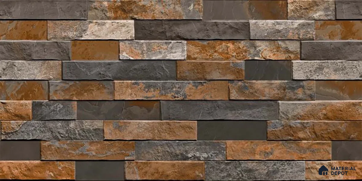 Stacked Stone Wall Tile TL 06583 B Brasil Oxido 2 ft x 1 ft Ceramic Matte Finish - 9 mm | Suitable for Foyer, Balcony, Elevation, Courtyard