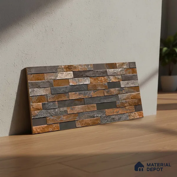 Stacked Stone Wall Tile TL 06583 B Brasil Oxido 2 ft x 1 ft Ceramic Matte Finish - 9 mm | Suitable for Foyer, Balcony, Elevation, Courtyard
