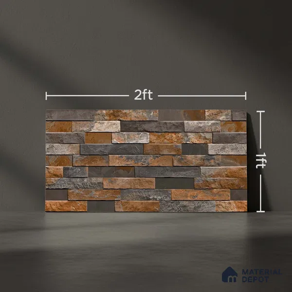 Stacked Stone Wall Tile TL 06583 B Brasil Oxido 2 ft x 1 ft Ceramic Matte Finish - 9 mm | Suitable for Foyer, Balcony, Elevation, Courtyard