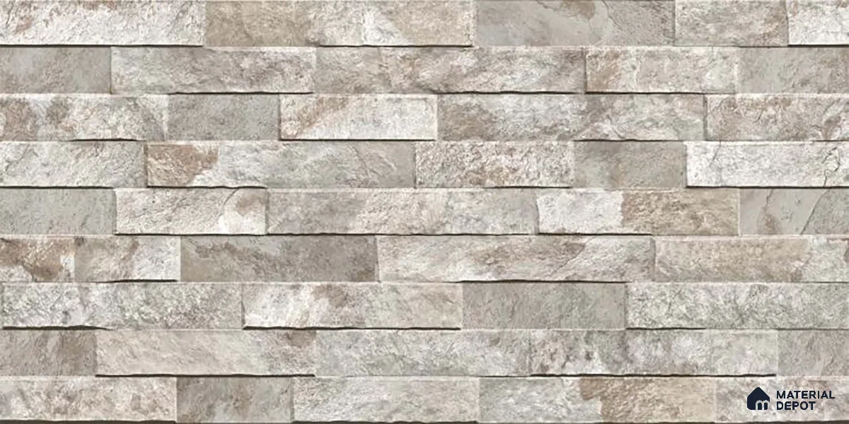 Stacked Stone Wall Tile TL 06583 Brasil Sand 2 ft x 1 ft Ceramic Matte Finish - 9 mm | Suitable for Courtyard, Foyer, Balcony, Elevation (Sample)