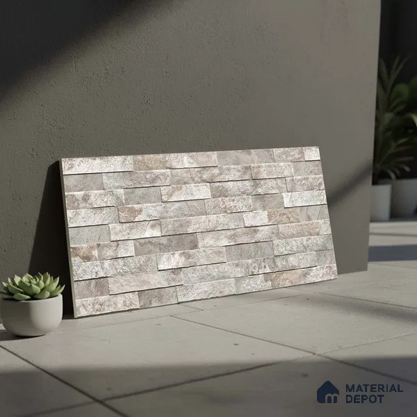 Stacked Stone Wall Tile TL 06583 Brasil Sand 2 ft x 1 ft Ceramic Matte Finish - 9 mm | Suitable for Courtyard, Foyer, Balcony, Elevation (Sample)