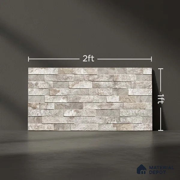 Stacked Stone Wall Tile TL 06583 Brasil Sand 2 ft x 1 ft Ceramic Matte Finish - 9 mm | Suitable for Courtyard, Foyer, Balcony, Elevation (Sample)