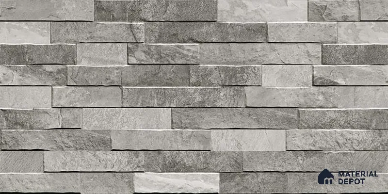 Stacked Stone Wall Tile TL 06583 C Brasil Gris 2 ft x 1 ft Ceramic Matte Finish - 9 mm | Suitable for Courtyard, Foyer, Balcony, Elevation