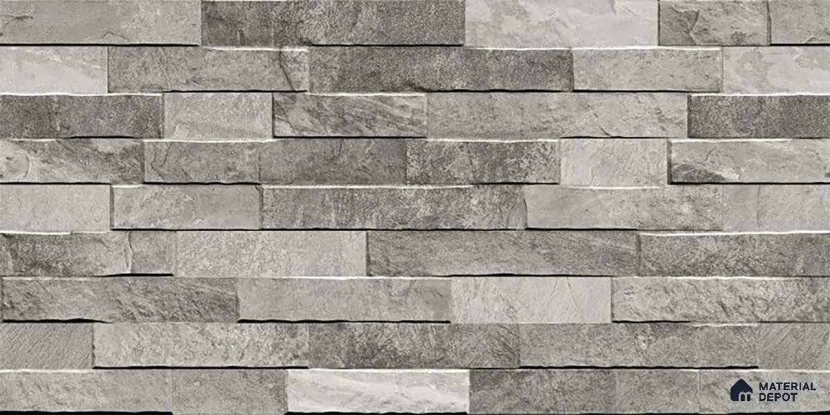 Stacked Stone Wall Tile TL 06583 C Brasil Gris 2 ft x 1 ft Ceramic Matte Finish - 9 mm | Suitable for Courtyard, Foyer, Balcony, Elevation